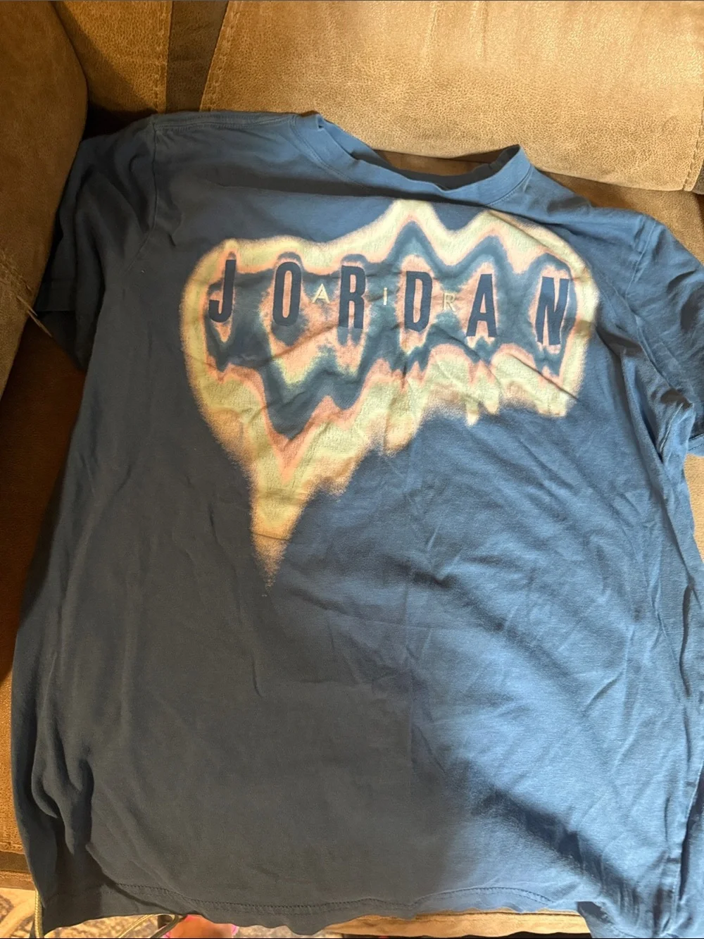 Jordan Blue Short-Sleeve Tee with Distressed Multi-Color Logo